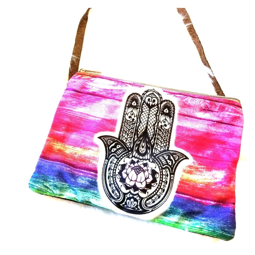 Psychedelic Bright Colorful Budda Crossbody Purse